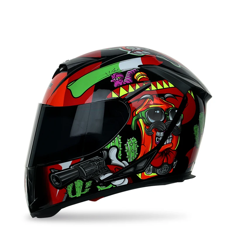 black visor Мотоцикл круизер туристические шлемы Мотоцикл Скутер уличный Снег велосипед шлем полное лицо двойное зеркало Защита от солнца шлемы - Цвет: black visor
