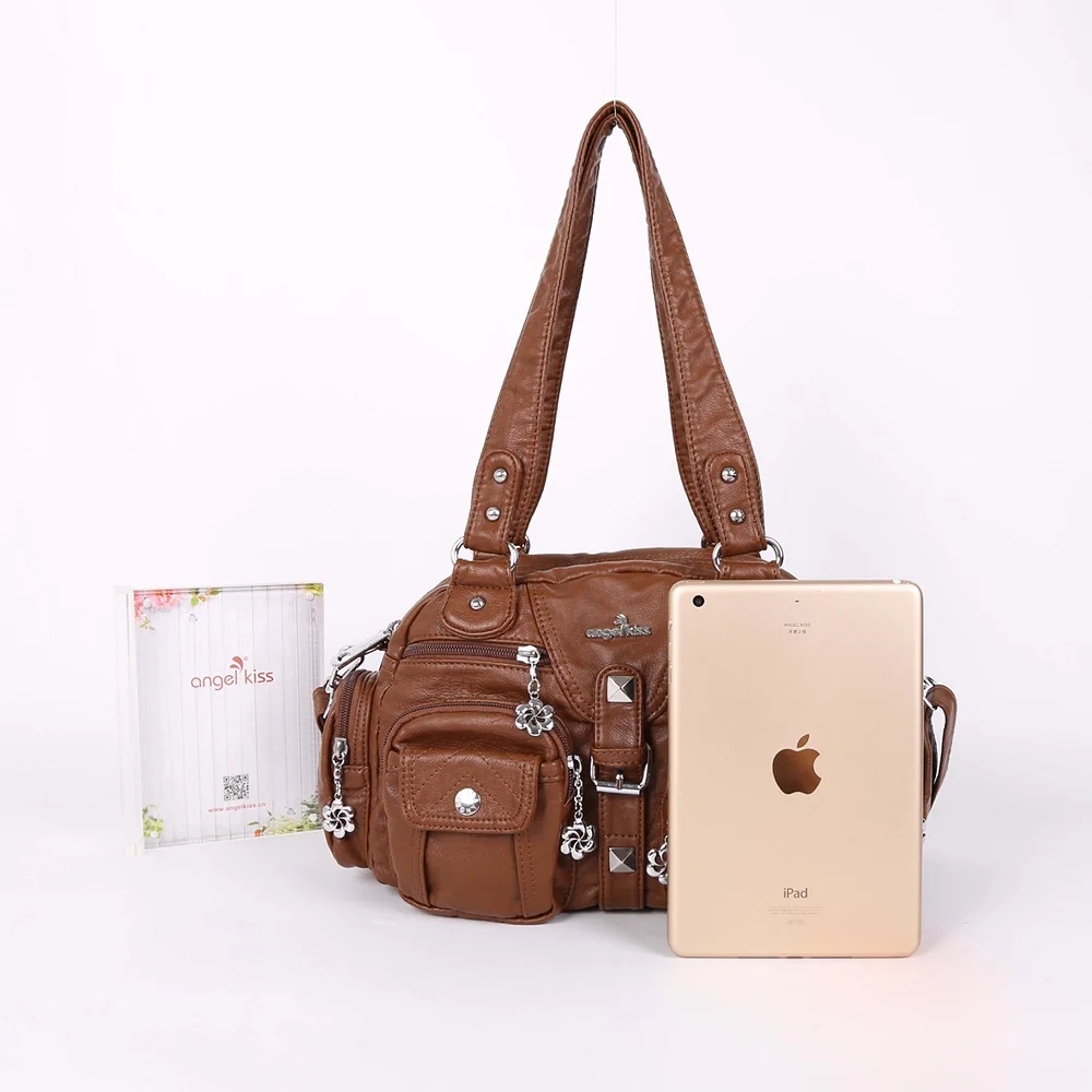 Angelkiss Women Small Handbags Satchel Top-handle Handbag PU Shoulder Bag 8”x11” Dumpling Pack Multi-pockets Shoulder Bags
