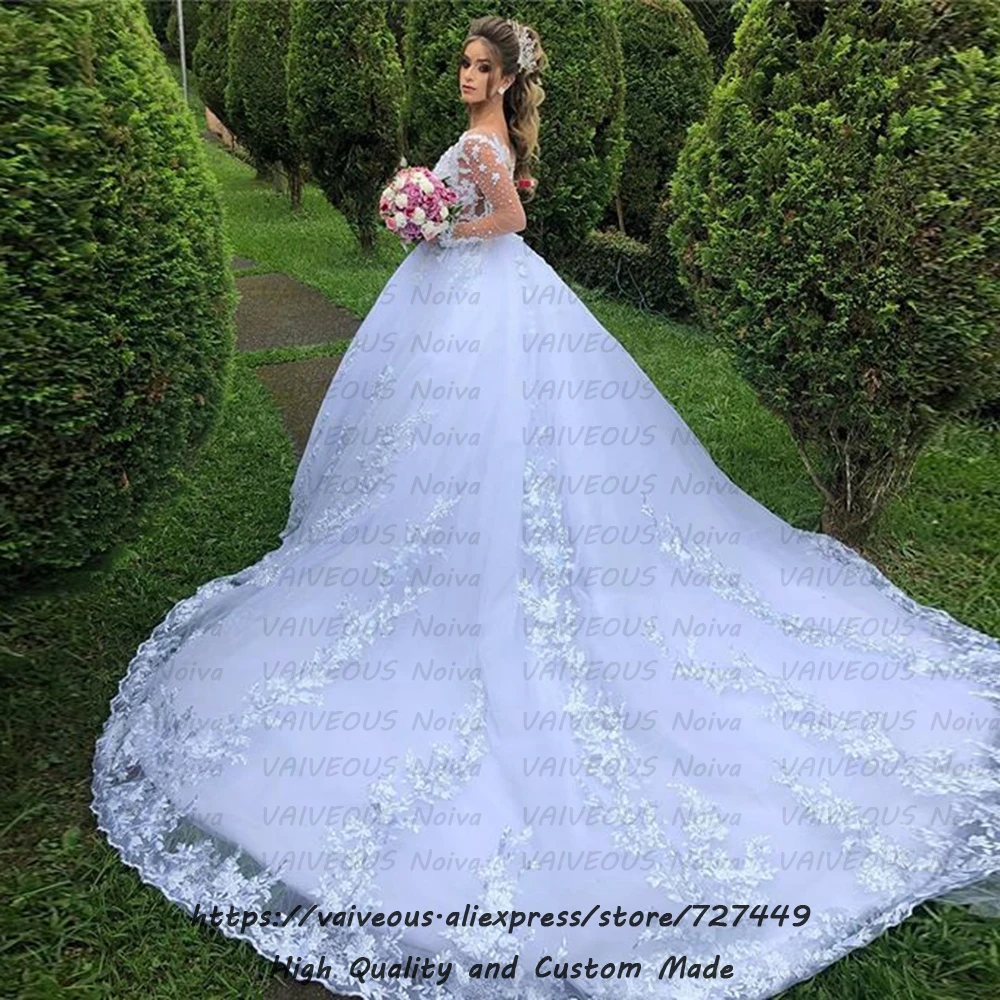 Gelinlik Роскошные Жемчужные Свадебные платья Vestido De Noiva прозрачные кружевные бальные платья с длинным рукавом свадебное платье Robe de Mariee