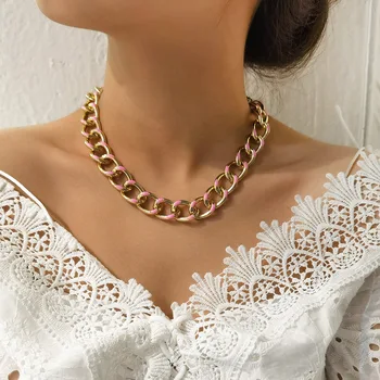 

Punk Cuban Chunky Chain Colorful Choker Necklaces For Women Men Hip Hop Thick Clavicle Chain Collar Necklace Party Jewelry Gifts