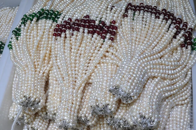 915+++ 7-8 мм белый Akoya культивированный жемчуг красное ожерелье 18 дюймов