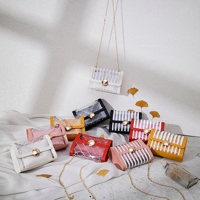 Clear Women Crossbody Bags Handbag 2 In 1 Transparent Striped Rhombus