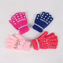 Детские комбинированные перчатки с рисунком волшебного кота для девочек, варежки, эластичные вязаные зимние теплые Новые