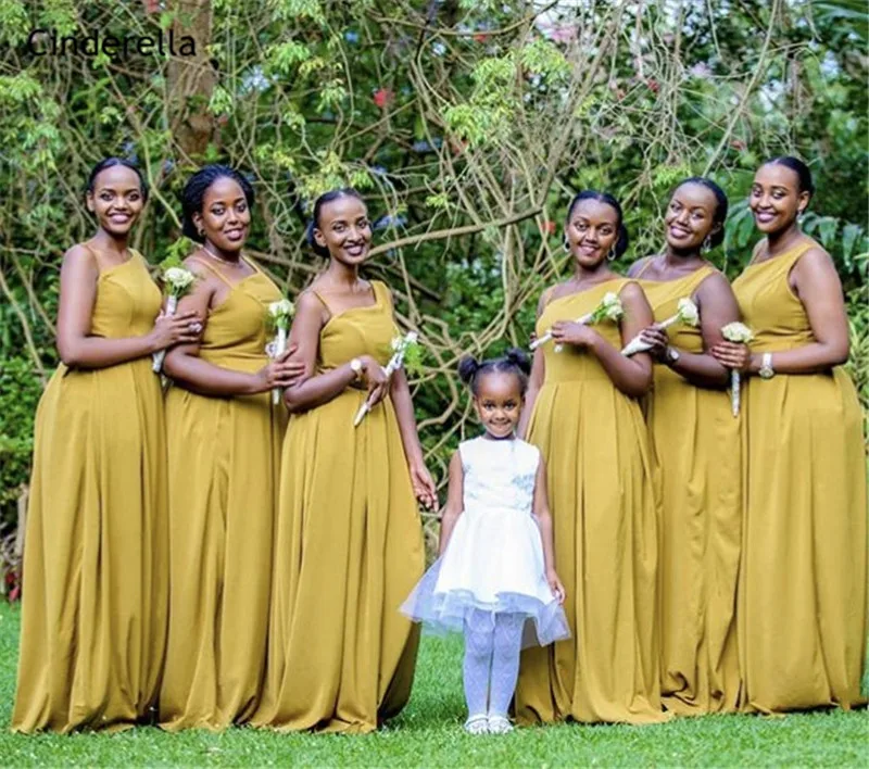 Платье Золушки в африканском стиле Стиль желтый A-Line Длина до пола для свидетельницы на свадьбе платья пикантные с разрезом сбоку;