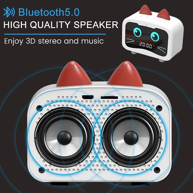 Будильник Радио с Bluetooth кошачьи уши динамик, цифровой fm-радио, Hands Free HD вызов, usb зарядный порт для тяжелых спящих хо