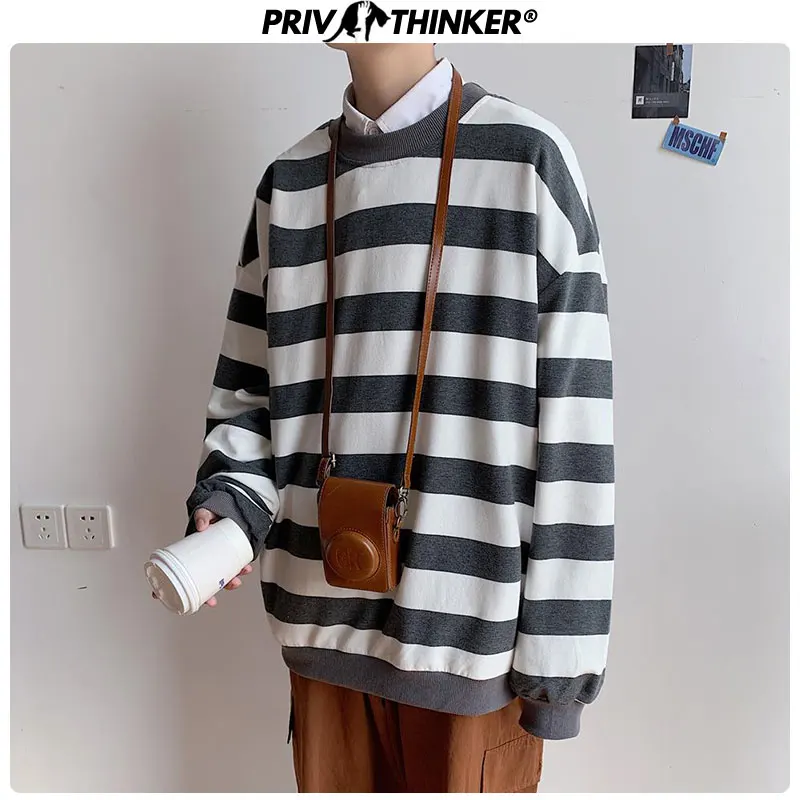 Privathinker, мужская полосатая Осенняя модная Толстовка, мужские повседневные пуловеры с длинным рукавом, толстовки, Мужская свободная одежда больших размеров