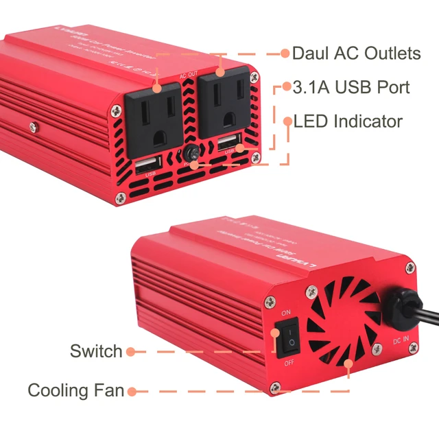 Inversor 12v a 220v - 240V 300W BESTEK Onda Sinusoidal Modificada  Transformador 12v a 220v Conversor con