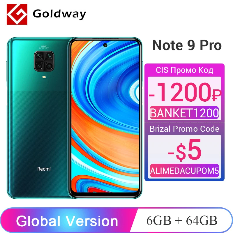 Глобальная версия Xiaomi Redmi Note 9 Pro 6 ГБ 64 / 128 NFC смартфон Snapdragon 720G восьмиядерный 64Мп