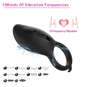 

10 Speed Pulse Delay Rings Rechargeable Massager Cock Vibrating Ring for Men's Durability Stimulate Women External Mucsle