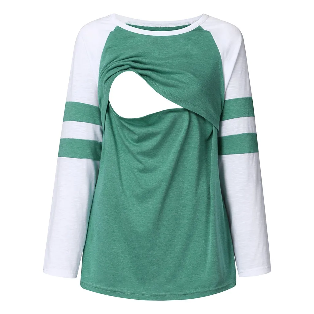 Зимние женские рубашки для беременных, с длинным рукавом для кормления, лоскутные цветные топы, грудное вскармливание, одежда Camiseta Gestante