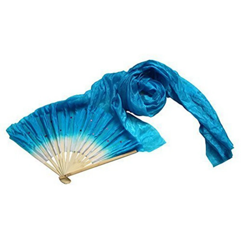 2Pcs 1.8M Hand Made Belly Dance Dancing Silk Bamboo Long Fans Veils Blue& Rose Red