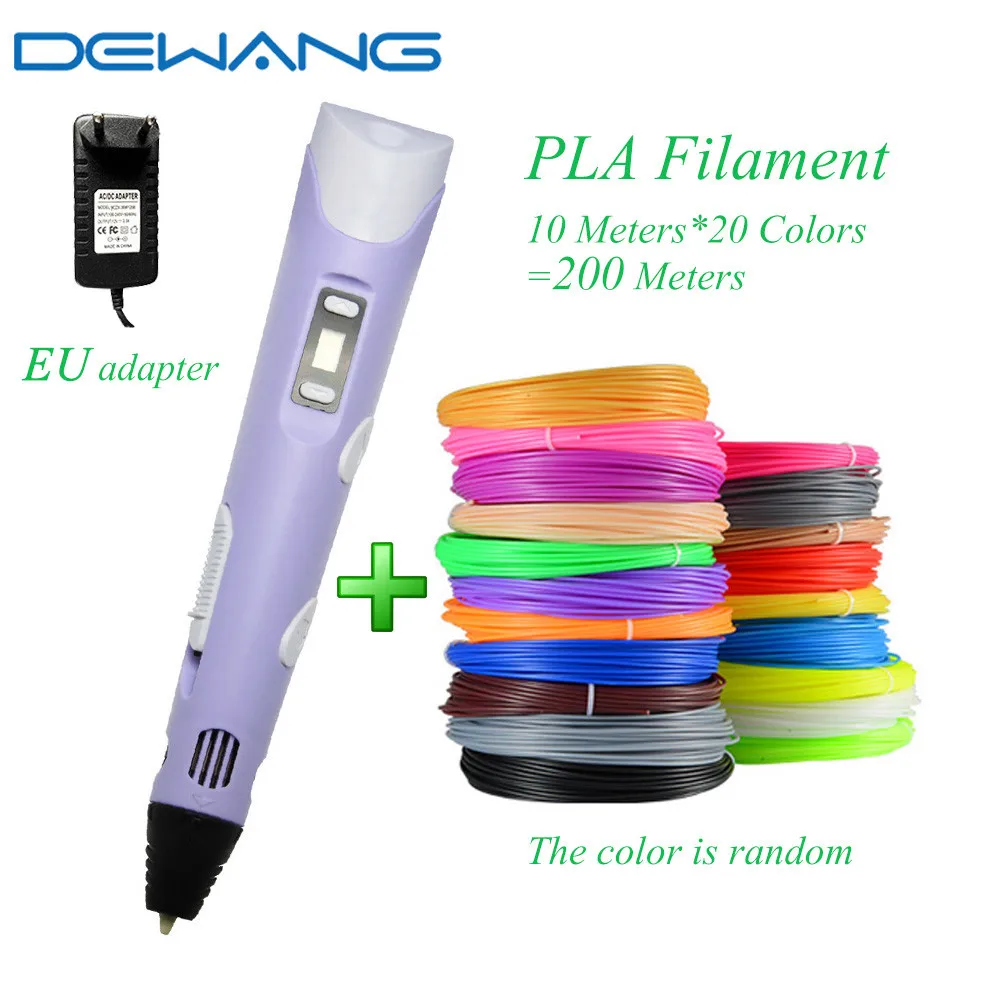 DEWANG, 3d волшебная ручка с ЖК-экраном, для детей, сделай сам, для создания, умная ручка для подарков на день рождения, Lapiz, 3d Ручка для печати, Stylo - Цвет: PLA-200M-BLUE-EU
