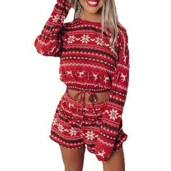 

Autumn New European and American Women's Printed Long Sleeve Loose Christmas Home Set