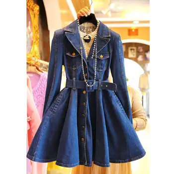 

Autumn Winter Women Mini Dress Jeans Casual Dress Blue Slim Short Denim Dress