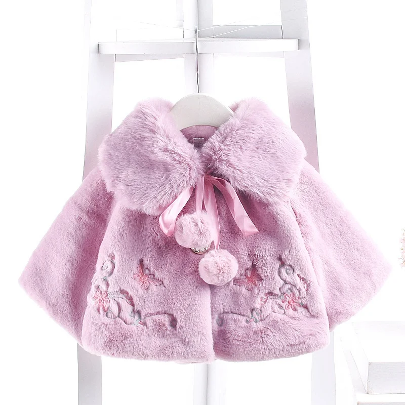 Осенне-зимнее теплое Детское пальто для девочек Детская верхняя одежда с вышивкой для маленьких детей утепленная бархатная накидка из искусственного меха Casaco S9469 - Цвет: Purple