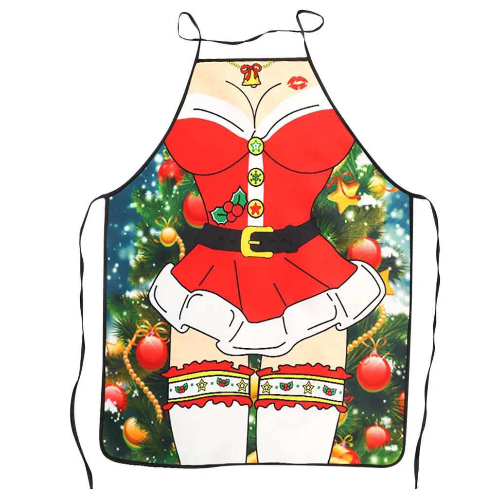 Waterproof Apron Men Women Waterproof Chef Wearable Printing Apron Cooking Kitchen Santa Elf Apron Christmas Decorations