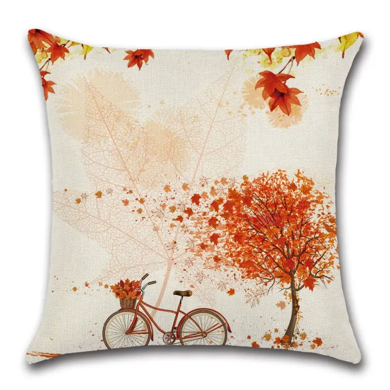 Creative Christmas Festival Digital Print Maple Leaf Pattern Linen Breathable Pillowcase Cushion Cover