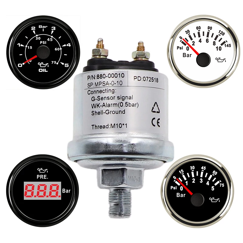 Car Oil Pressure Gauge Sensors Modification 05bar 075psi 52mm Oil