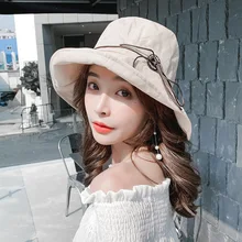 Модная однотонная шляпа с широкими полями из хлопка с пряжкой, женские летние анти-солнечные шапки для рыбаков, женская шляпа