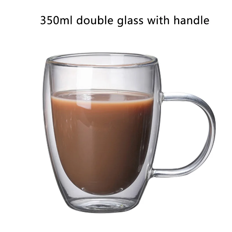 Have handles 350ML Кофейная кружка с двойным остеклением, изоляционные кружки, молоко, чай, красное вино, для путешествий, бокал для вина с ручкой, изолированный стакан, креативные подарки - Цвет: Have handles 350ML