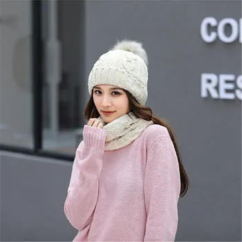 

Women's Fashion Winter Beanie Hat Scarf Womens Casual Knitted Beanies Caps Mufflers Gorros Mujer Invierno Hats for Women *RUSSIA