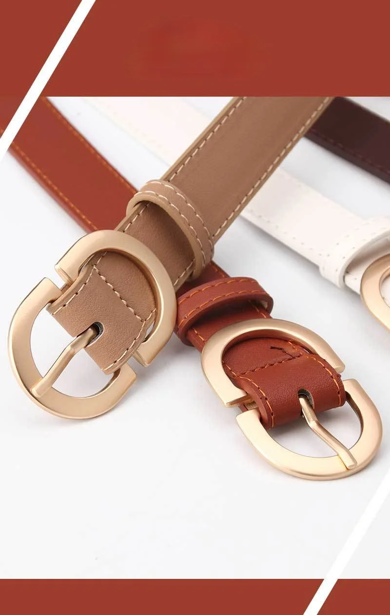 Leather Belts for Women Fashion Jeans Classic Retro Simple Round Buckle Female Pin New Denim Dress Sword Goth Luxury Punk Gothic