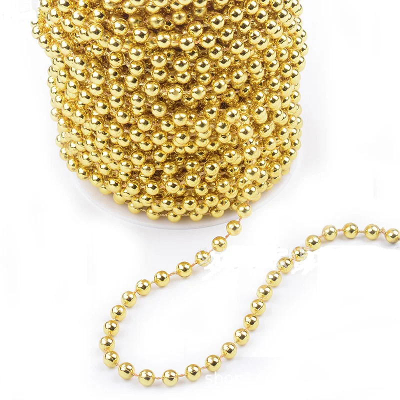 2,7 м Рождественская цепочка из бисера, подвеска, Рождественская елка, украшение, жемчужные бусы, цепь, украшение, рождественские украшения для дома, год - Цвет: Золотой
