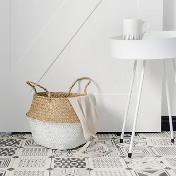 

Seaweed Woven Flower Basket Flowerpot Bird of Paradise Piano Leaf Banyan Monstera Folding Storage Basket Toy Laundry Hamper