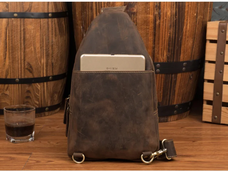 New Top Quality Mens Genuine Real Leather Cowhide vintage Wait Chest Pack Bag Sling Crossbody Bag Daypack