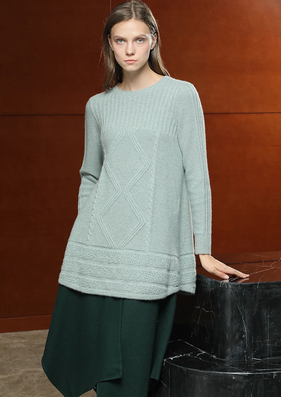 RONGFANGZI Inner Mongolian Cashmere Sweater Women Pullover Ribbed Round Neck Cable Stripe Winter Thick 12 Gauge Knit SlavaStore - Цвет: Picture