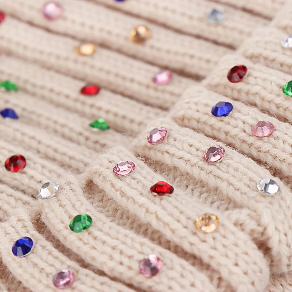 Детская шерсть для вязания, Хемминг, удобная шляпа, сохраняющая тепло, Зимняя кепка со стразами, Очаровательные Привлекательные детские шапки