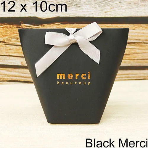5 шт. высококлассные черно-белые бронзовые "Merci" Сумки для конфет французские спасибо Свадебные сувениры Подарочная коробка посылка на день рождения - Цвет: 12x10cm Merci