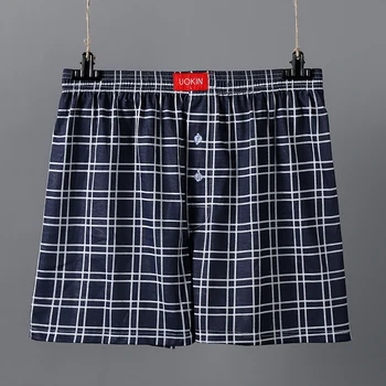 

Men's Boxers Casual Loose Plaid Home Lounge Shorts Beach Grid Breathable Polyester Cotton Boxer Underwear Male Underpants