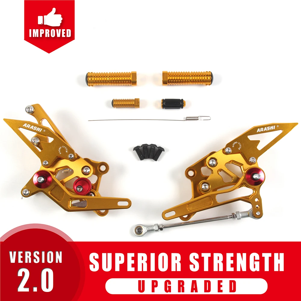 Gold Arashi Rider CNC регулируемая подножка для YAMAHA R3 R25 YZF R3 R25- подножки задние наборы задние наборы из алюминия - Цвет: Gold