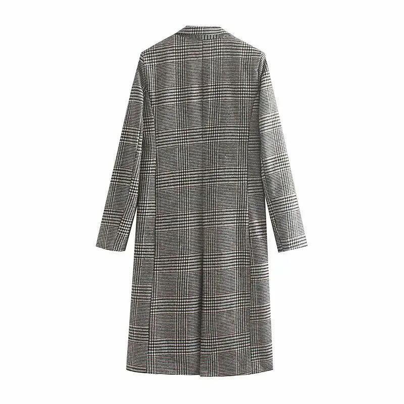 Осеннее и зимнее женское пальто повседневное клетчатое декоративное пальто с карманами