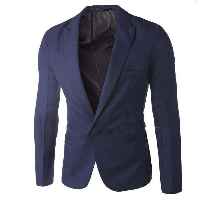 Navy Blue Мужской пиджак, однотонный, на одной пуговице, повседневный Блейзер, пальто, обычный Блейзер, деловой Повседневный пиджак, пальто - Цвет: Navy Blue