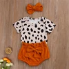 2022 Fashion Newborn Toddler Baby Girls Clothes Sets Leopard Print Short Sleeve Romper Tops Bow Shorts Headband 3pcs Outfit Set ► Photo 2/6