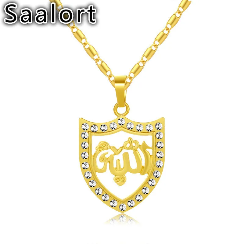 

Middle Eastern Islam and Muslim Character Heart Pendant Chain with Crystal Zircon Inlaid Exquisite Female Accessory Necklace