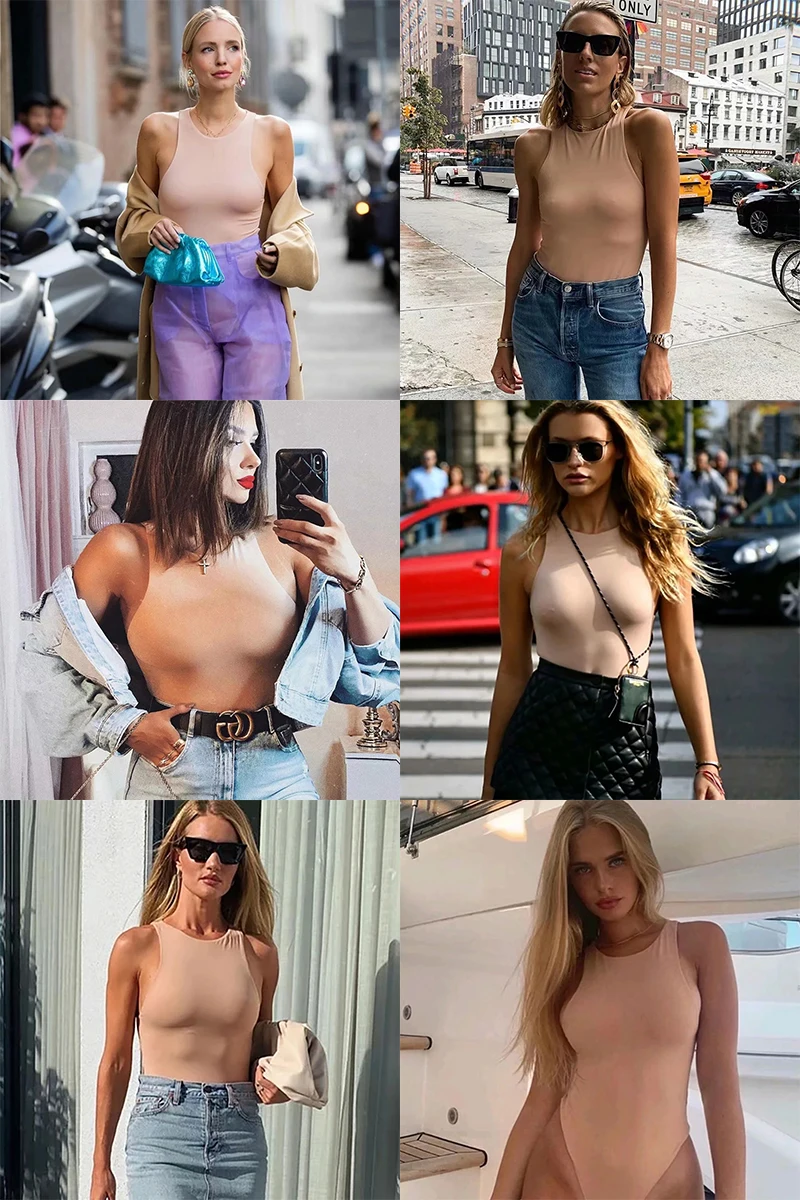 plus size bodysuit Sexy Women Bodycon Slim Elastic Khaki Za Bodysuit 2020 Fashion Elegant Ladies Casual Club Party Sleeveless Bodysuits femme tops black bodysuit