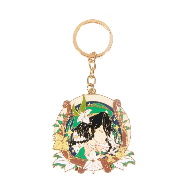 Hot Game Keychain Genshin Impact Cartoon Kaedehara Kazuha Zhongli HuTao Metal Enamel Badge Keychain for Backpack Decoration K00599-03