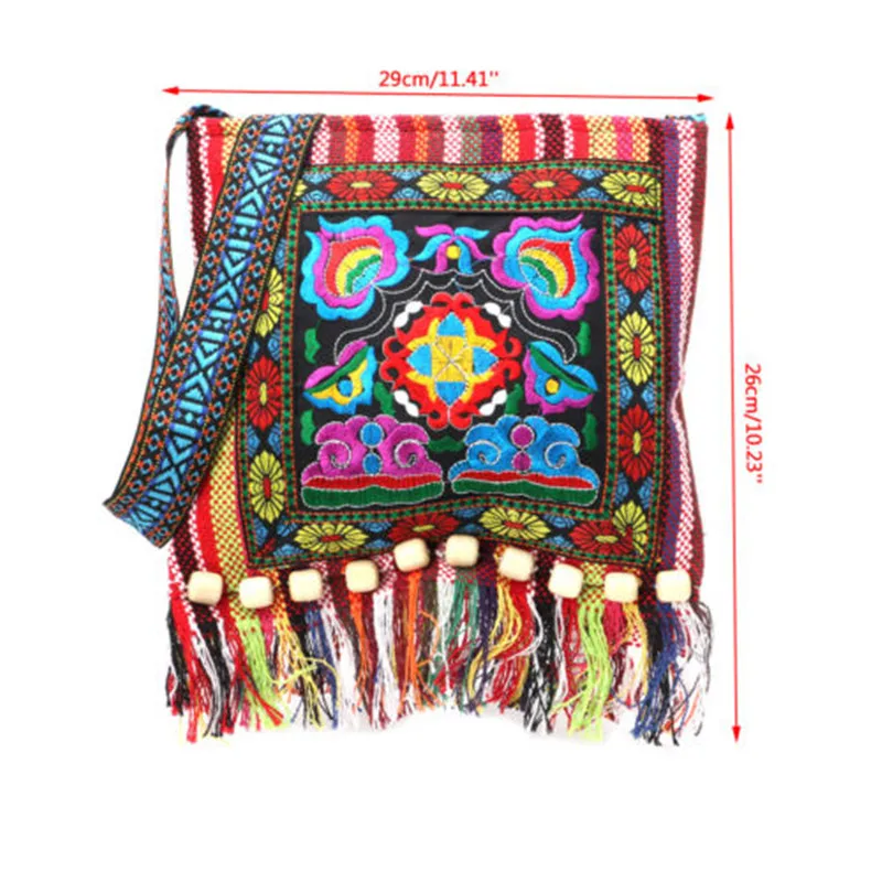 Вышивка Boho Tote сумка-мессенджер Этническая сумка на плечо Hmong винтажная хиппи Кисточкой Горячая леди через плечо дорожные сумки