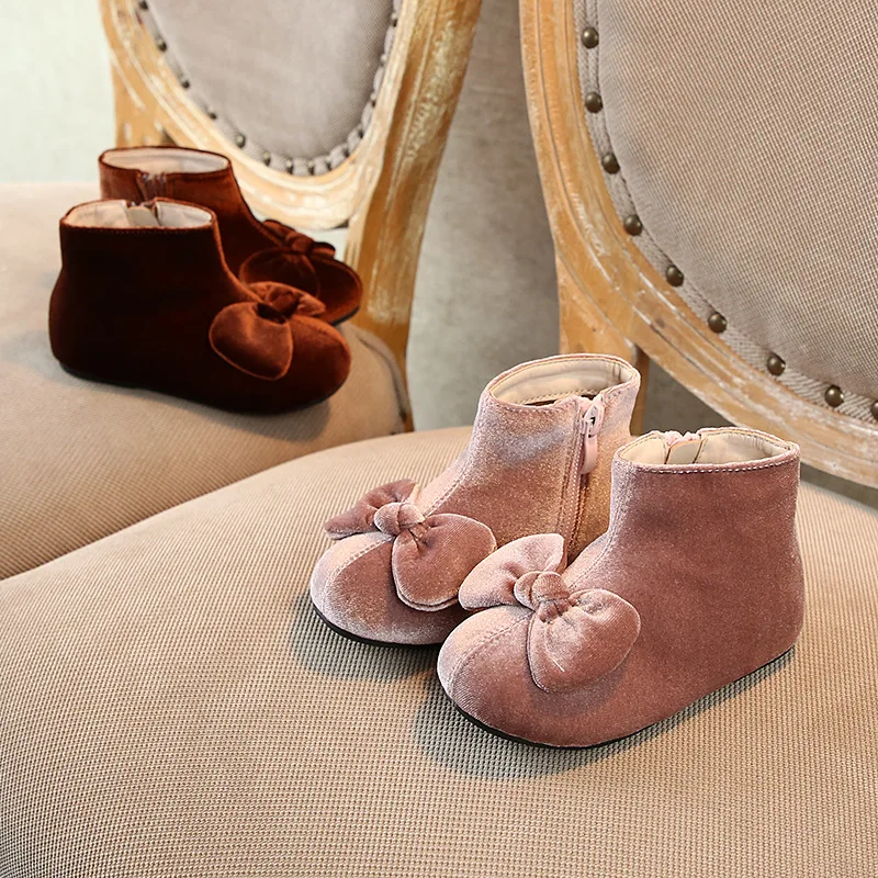 New Autumn Kids Pink Princess Shoes Baby Girls Fashion Boots Children Bow Ankle Boots Toddler Brand Shoes Dance Soft Boots