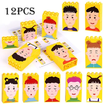 

Wan-ge fun facial expression jigsaw children's table emotion cognition build toy building block Assembly Toys