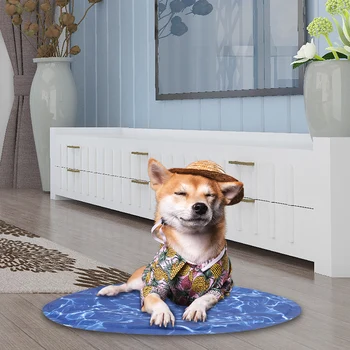 

38cm Round Pet Pad Summer Cooling Mat Dog Beds Mats Blue Cat Ice Pad Cool Cold Silk Moisture-Proof Cooler Mattress Cushion Puppy