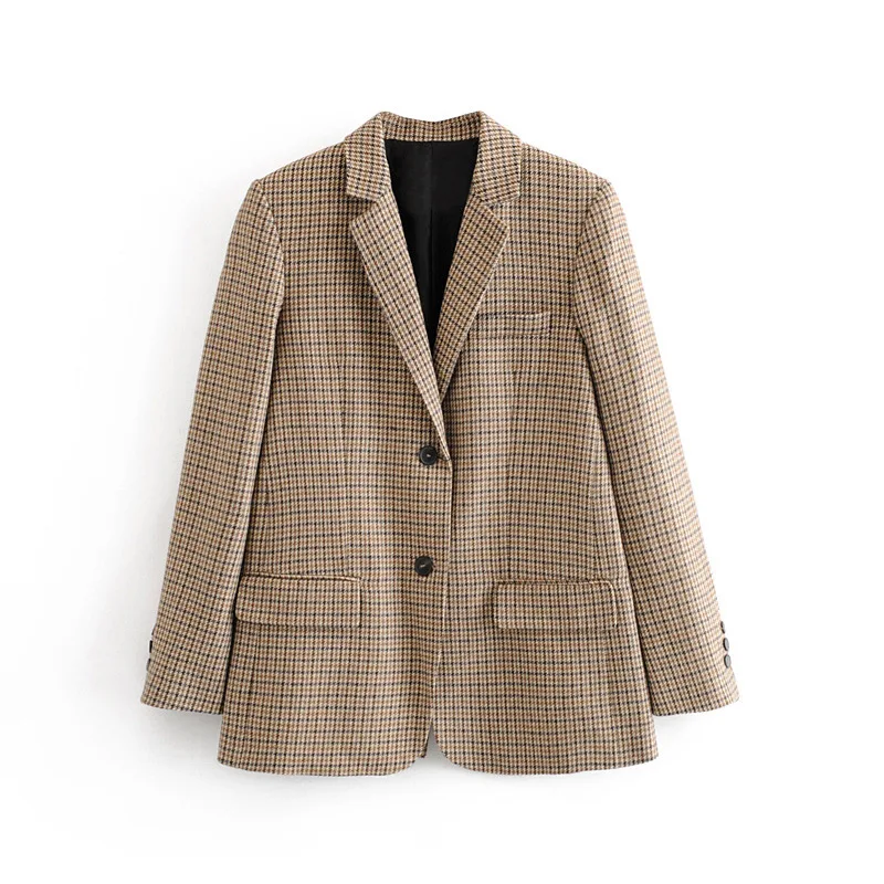 Plaid Модный офисный женский костюм, комплект из двух частей, Хаундстут, элегантный Однобортный блейзер с высокой талией, шикарная мини-юбка - Цвет: Plaid