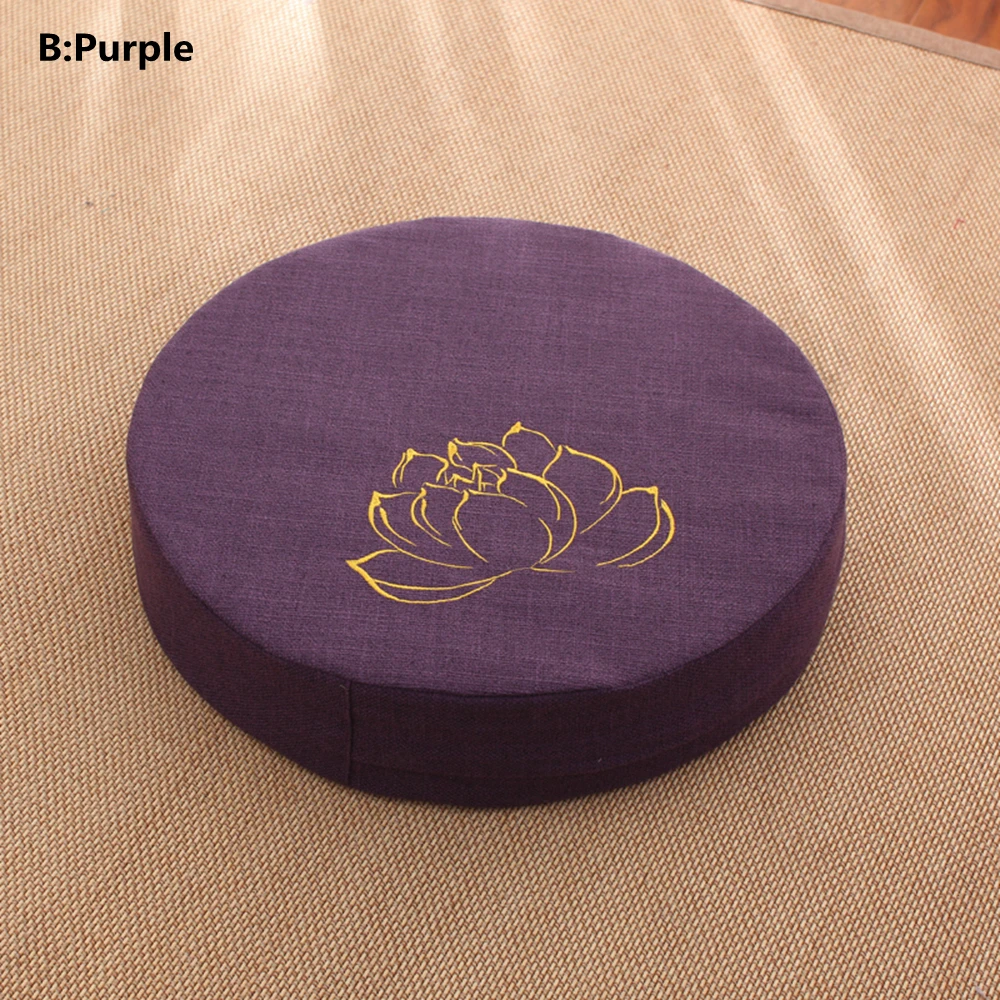 Lotus Pattern Purple Японский стиль футон для поклонения Будде Сидящая Подушка круглый льняной татами коврик медитация лотоса - Цвет: Lotus Pattern Purple