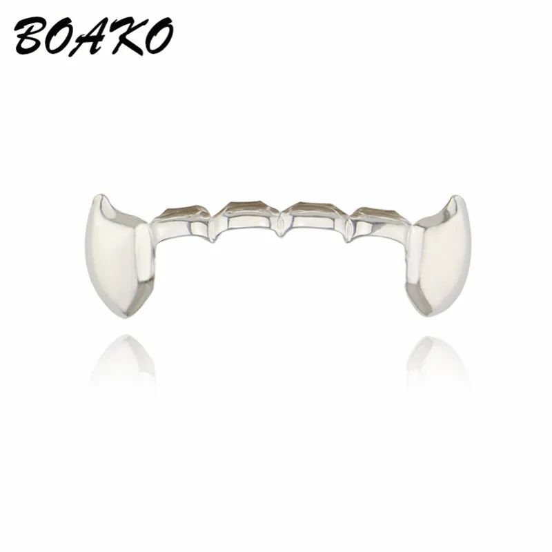 BOAKO Новые хип-хоп золотые зубы Grillz мужские 6 верхние и нижние зубы грили зубные Панк зубы шапки Косплей вечерние раппер ювелирные изделия - Окраска металла: Silver Bottom