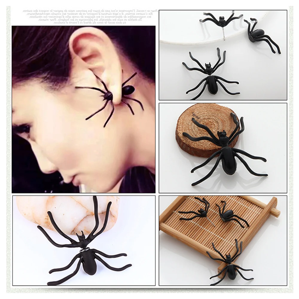 

Halloween Spider Earrings Decoration 3D Creepy Black Ear Stud Party Horror