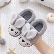 

Cotton Rabbit Children Slippers Autumn Winter Warm Fluffy Slippers Home Indoor PVC Non-Slip Kids Shoes Wear-resistant Furry Shoe