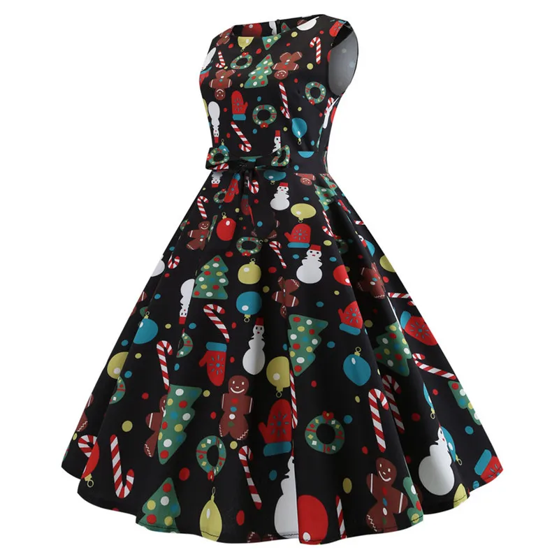 Платье Vestido, модное, рождественское, вечернее, с принтом, винтажное, Санта Клаус, женское, без рукавов, конфета-Снежинка, свободное платье, Robe Femme